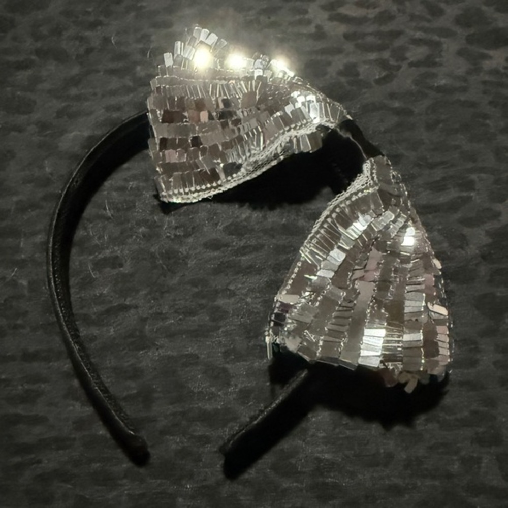 Silver Sequin Bow Headband